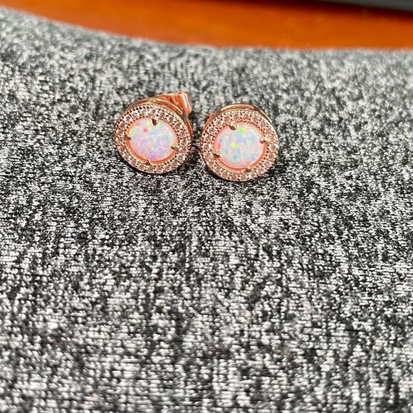 Neiman MarcusRose Gold Plated Plated Created Opal Halo Earrings